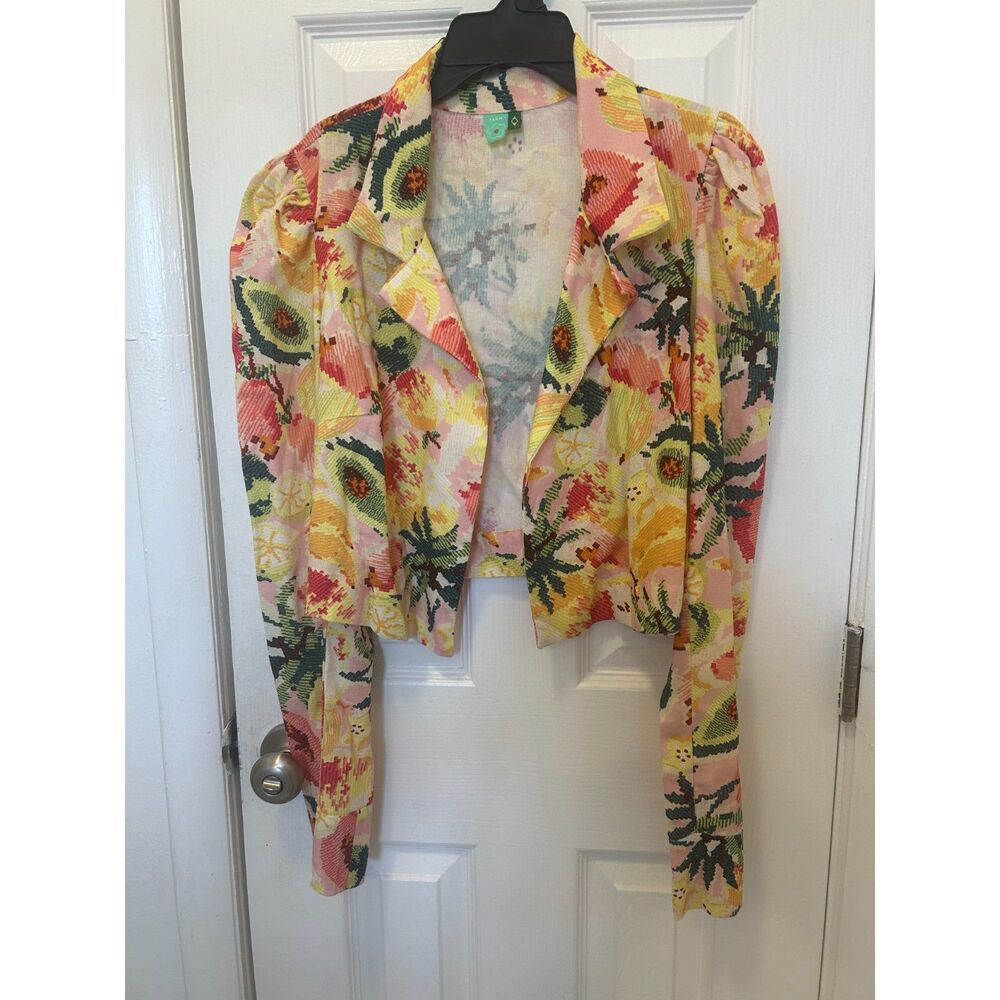 FARM RIO Linen Fruit Blazer Crop Colorful Women's Size Petite